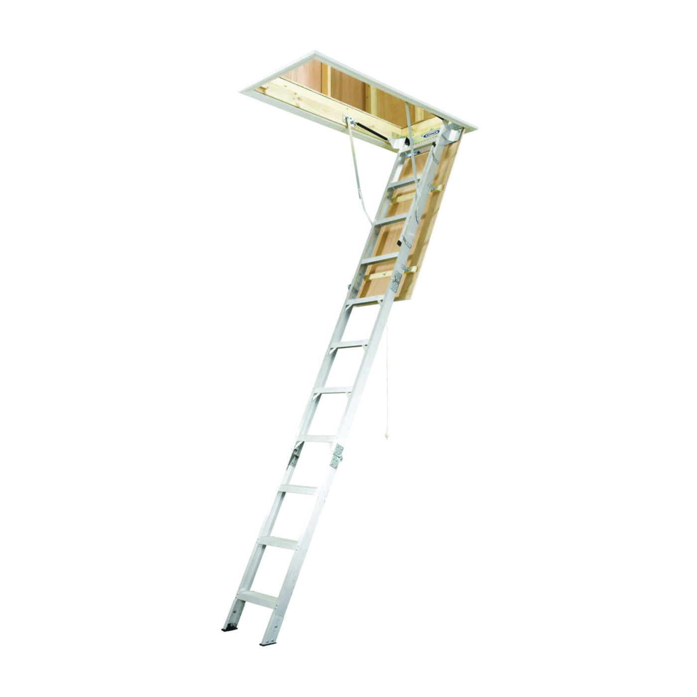 WERNER AH2210 Attic Ladder, 7 ft 8 in to 10 ft 3 in H Ceiling, 22-1/2 x 54 in Ceiling Opening, 11-Step, 375 lb