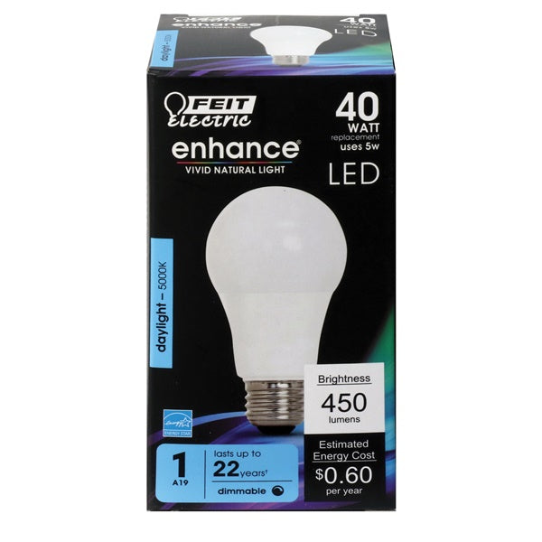 Feit Electric OM40DM/950CA LED Lamp, General Purpose, A19 Lamp, 40 W Equivalent, E26 Lamp Base, Dimmable, Daylight Light