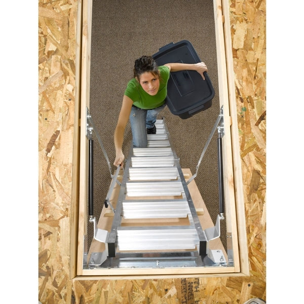 WERNER AH2210 Attic Ladder, 7 ft 8 in to 10 ft 3 in H Ceiling, 22-1/2 x 54 in Ceiling Opening, 11-Step, 375 lb