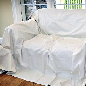 Trimaco Rubber-Duckie 80201 Drop Cloth, 12 ft L, 9 ft W, Butyl Backed Drapery Fabric, Beige/Cream