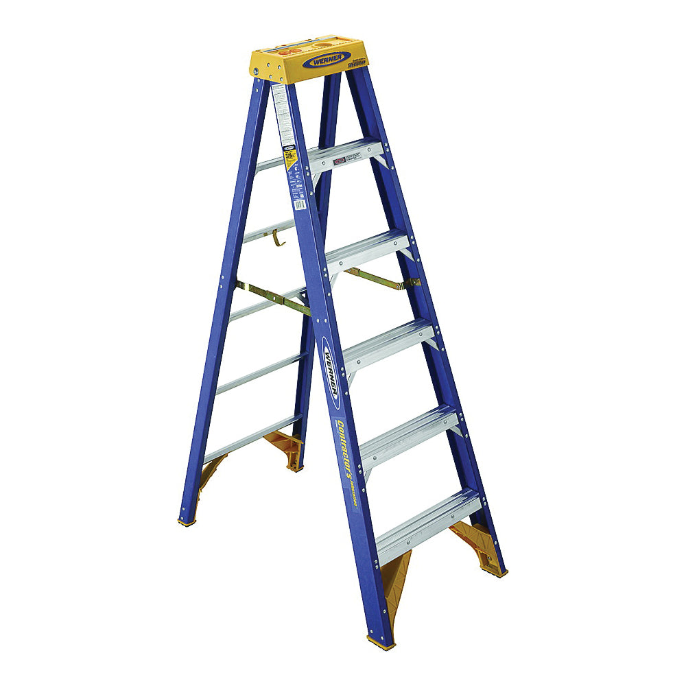 WERNER Old Blue OBCN06 Step Ladder, 6 ft H, Type IAA Duty Rating, Fiberglass, 375 lb