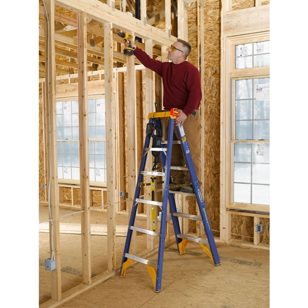 WERNER Old Blue OBCN06 Step Ladder, 6 ft H, Type IAA Duty Rating, Fiberglass, 375 lb