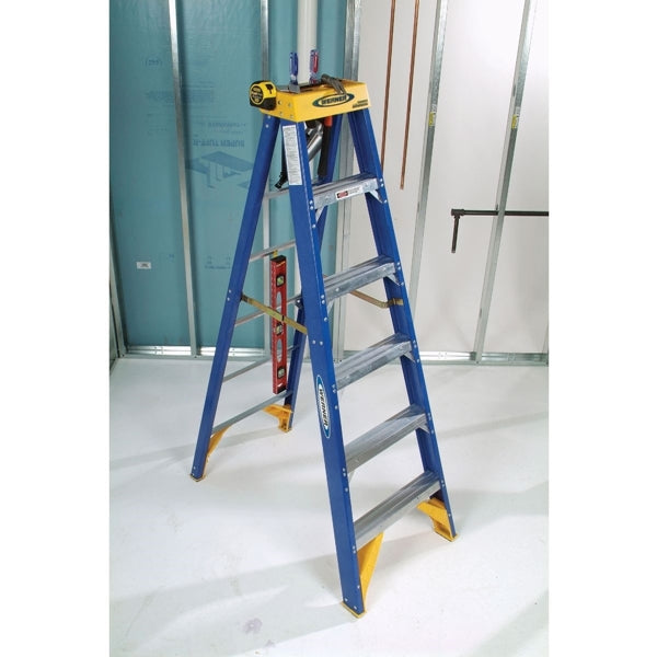 WERNER Old Blue OBCN06 Step Ladder, 6 ft H, Type IAA Duty Rating, Fiberglass, 375 lb
