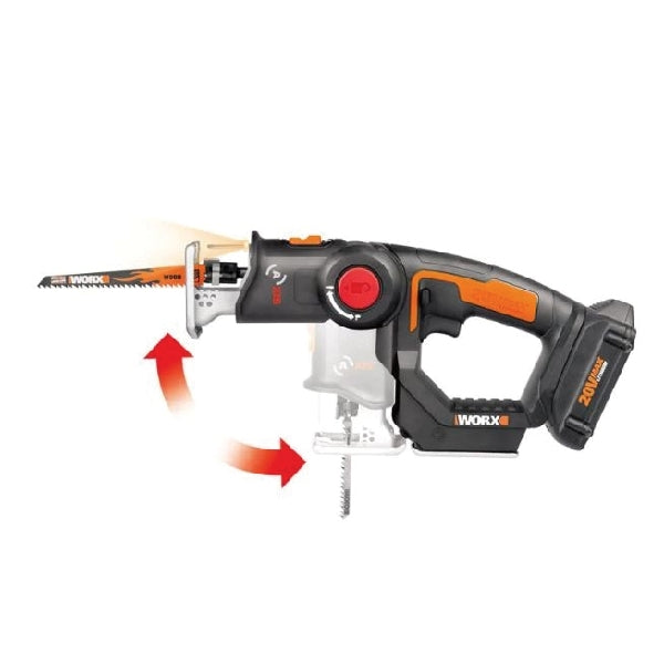 WORX WX550L Reciprocating and Jig Saw, Battery Included, 20 V, 1.5 Ah, 3/4 in L Stroke