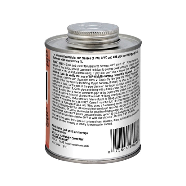 Harvey 018020-12 Solvent Cement, 16 oz Can, Liquid, Milky Clear