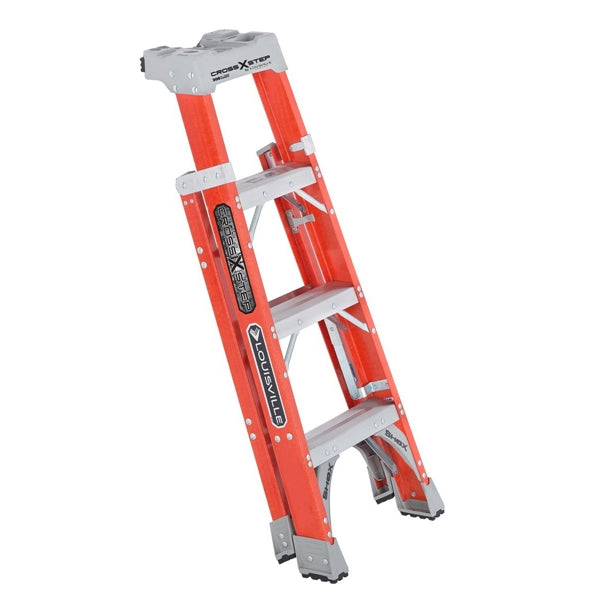Louisville FXS1504 Cross Step Ladder, 4 ft H, Type IA Duty Rating, Fiberglass, 300 lb