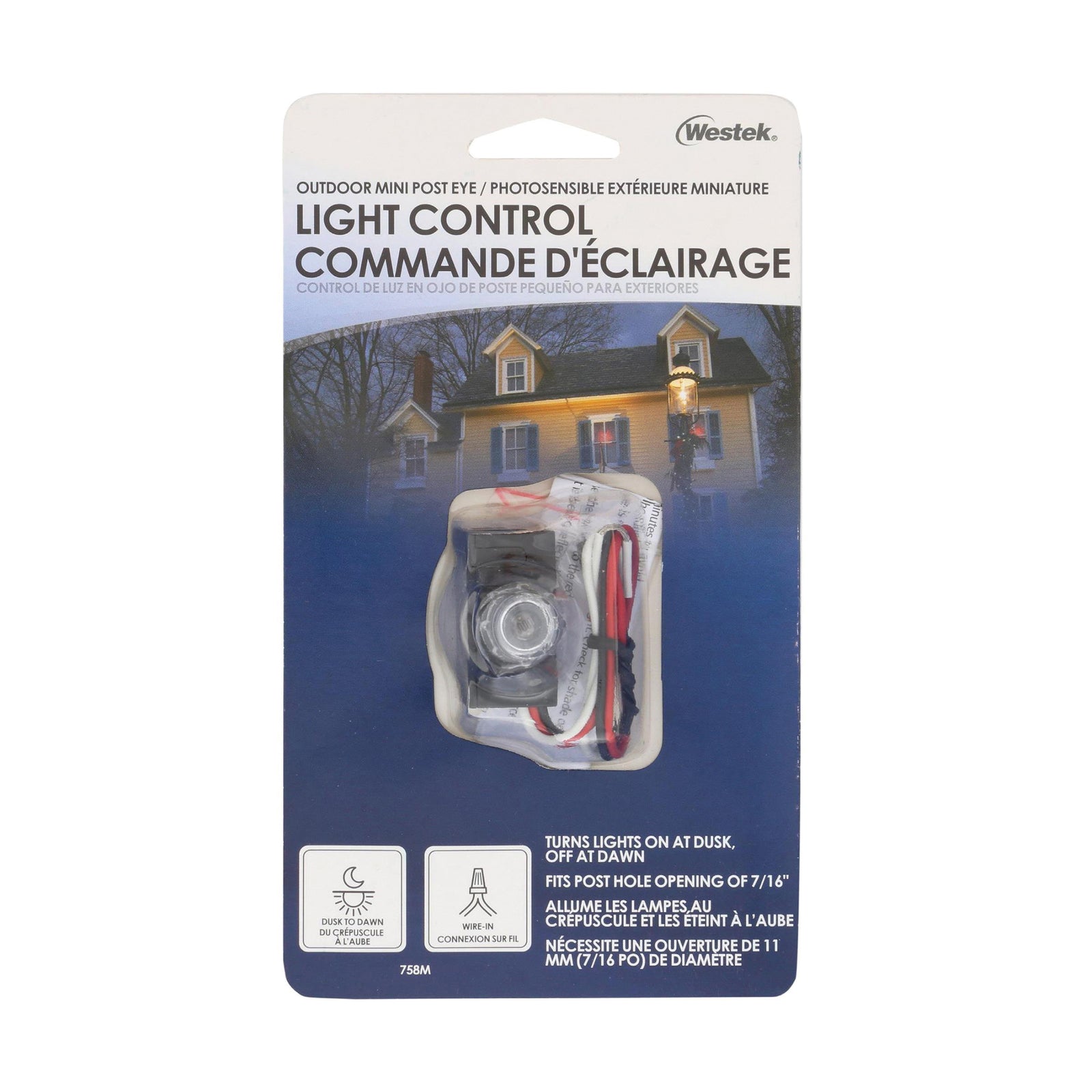 Westek 758M Post Eye Light Control, 480 W, Fluorescent, Incandescent, Mercury Vapor, Sodium Lamp, Black