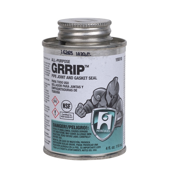 Hercules GRRIP 15510 Pipe Joint and Gasket Seal, 4 oz Can, Liquid, Paste, Black