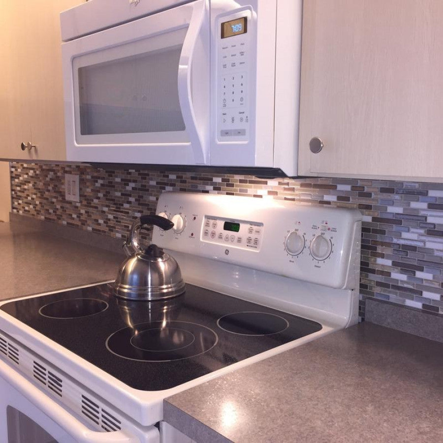 Smart Tiles SM1053-1 Mosaic Wall Tile, 10.2 in L, 9.1 in W, 1/8 in Thick, Composite Vinyl, Beige/Tan, Gloss