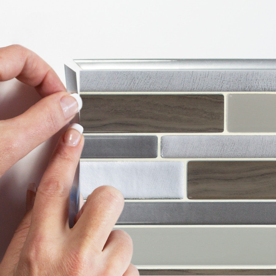 Smart Tiles SM1050-1 Wall Tile, 10.2 in L, 9.63 in W, Vinyl, Beige/Brown/Gray, Milano Argento