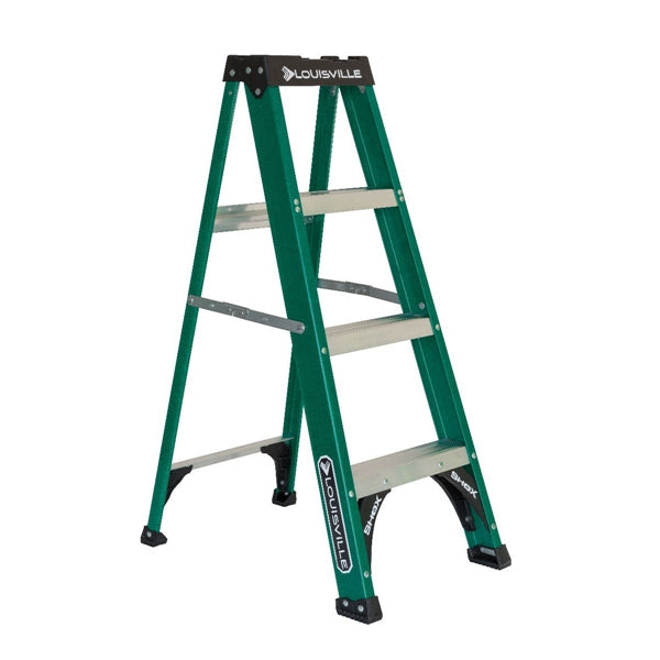 Louisville FS4004 Step Ladder, 4 ft H, Type II Duty Rating, Fiberglass, 225 lb