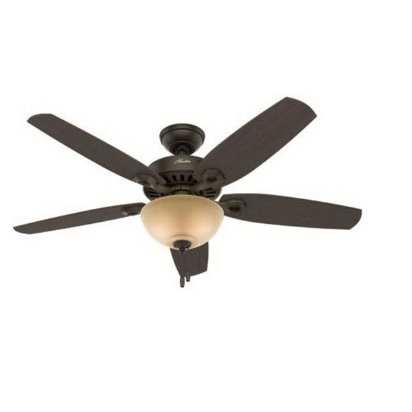 Hunter 53091 Ceiling Fan, 5-Blade, Brazilian Cherry/Stained Oak Blade, 52 in Sweep, 3-Speed, With Lights: Yes