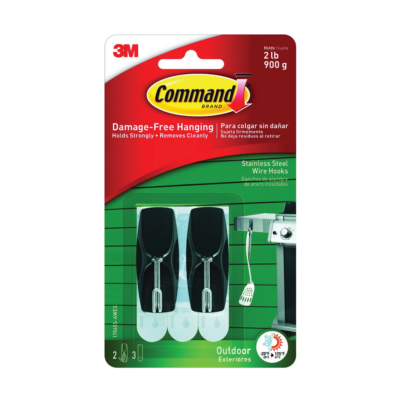 Command 17065S-AWES Wire Hook, 2 lb, 2-Hook, Plastic/Stainless Steel, Slate