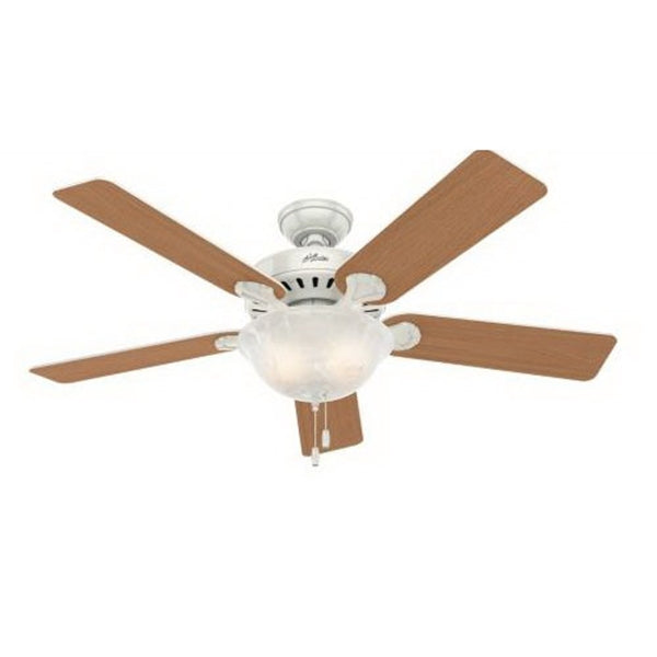 Hunter 53251/28722 Ceiling Fan, 5-Blade, Beech/White Blade, 52 in Sweep, 3-Speed, With Lights: Yes