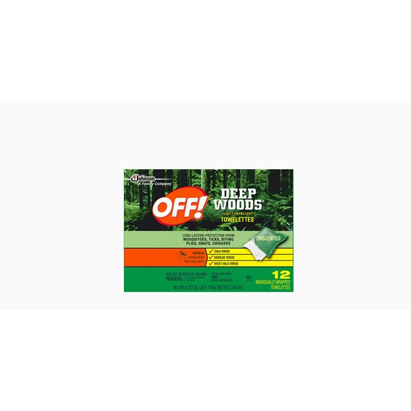 OFF! Deep Woods 54996 Insect Repellent Towelette, 12 CT Pack, Liquid, Clear/White, Alcohol