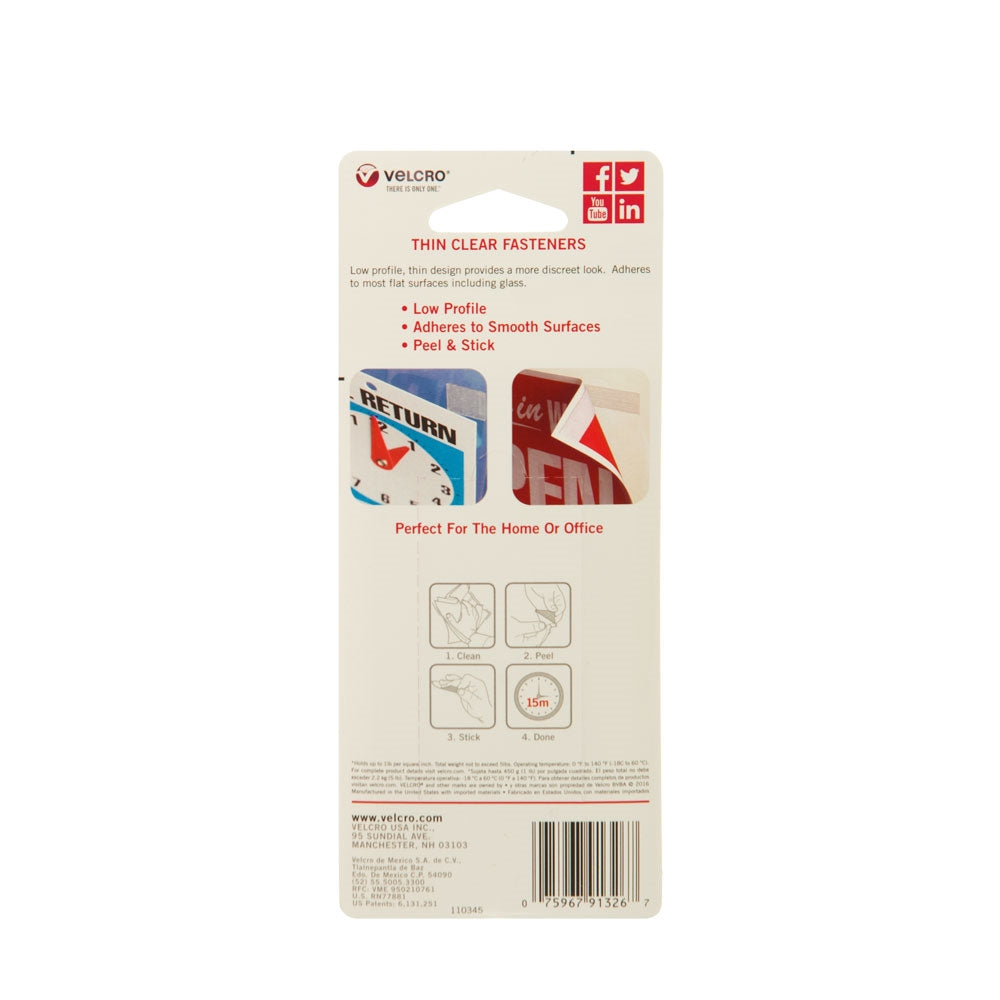 VELCRO Brand 91326 Fastener, 3/4 in W, 18 in L, Clear, 5 lb