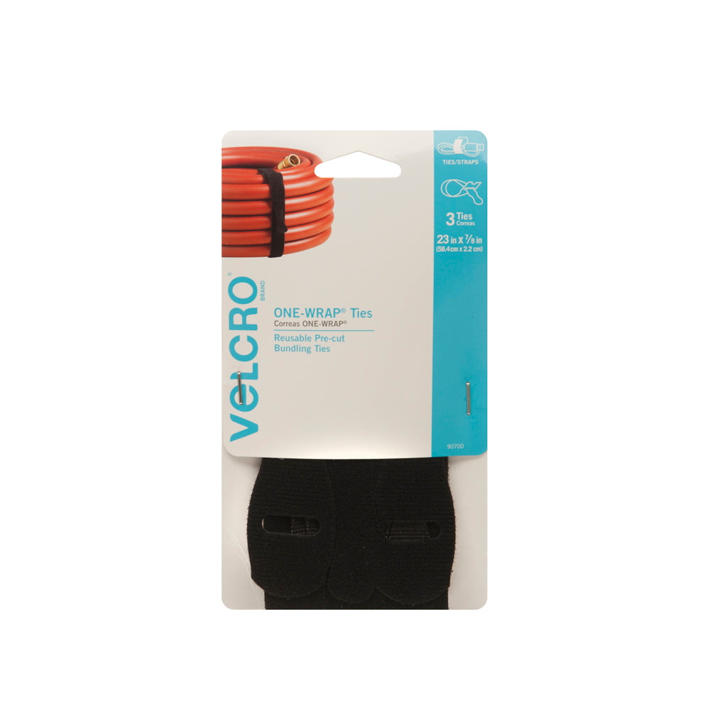 VELCRO Brand One Wrap 90700 Fastener, 7/8 in W, 23 in L, Nylon/Polypropylene, Black