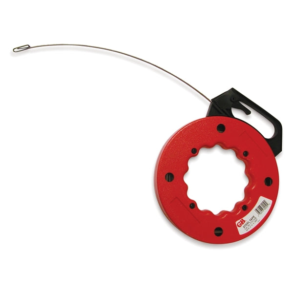 GB FTS Series FTS-50B Fish Tape, 1/8 in Tape, 50 ft L Tape, Steel Tape, Red Case