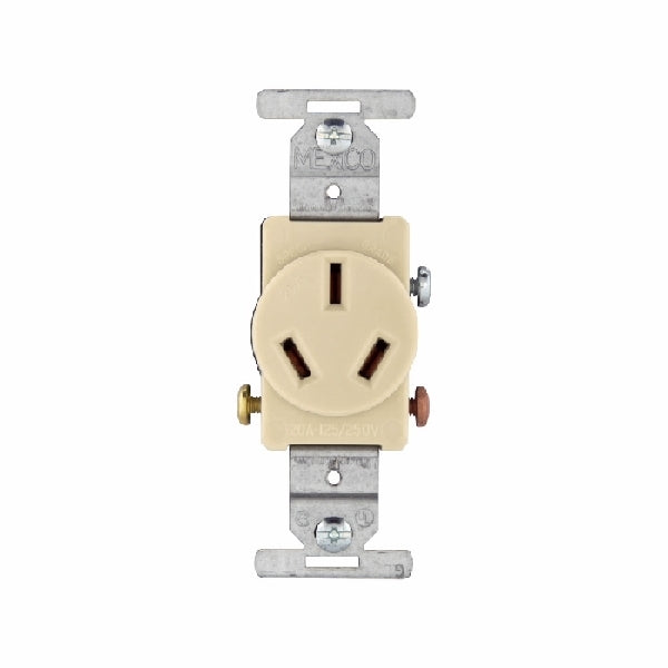 Eaton Cooper Wiring 805 805V-BOX Power Receptacle, 3 -Pole, 125/250 V, 20 A, NEMA: NEMA 10-20R, Ivory