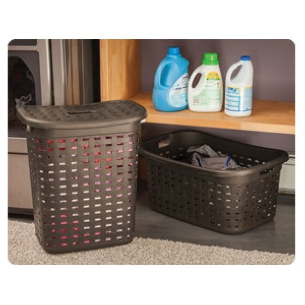 Sterilite 12756A06 Weave Laundry Basket, Plastic, Cement, 26 in L x 18-3/8 in W x 12-1/2 in H Outside