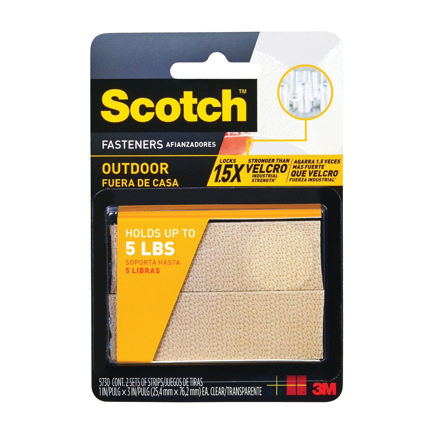 Scotch RF5730 Fastener, 1 in W, 3 in L, Clear, 5 lb, Acrylic Adhesive
