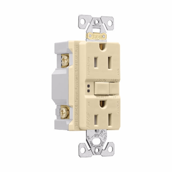 Eaton Wiring Devices TRAFGF15V-K-L Duplex Receptacle Wallplate, 2 -Pole, 15 A, 125 V, Back, Side Wiring, Ivory