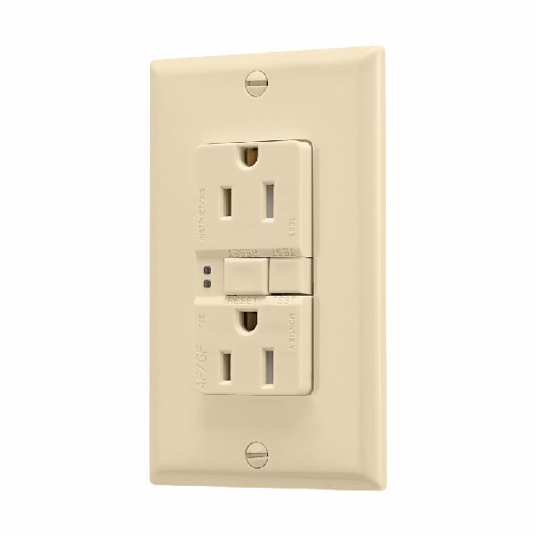 Eaton Wiring Devices TRAFGF15V-K-L Duplex Receptacle Wallplate, 2 -Pole, 15 A, 125 V, Back, Side Wiring, Ivory