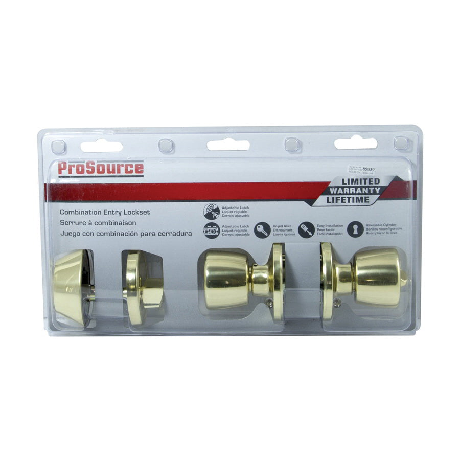 ProSource Deadbolt and Entry Lockset, 3 Grade, Tulip Handle, Keyed Alike Key, Brass, Polished Brass