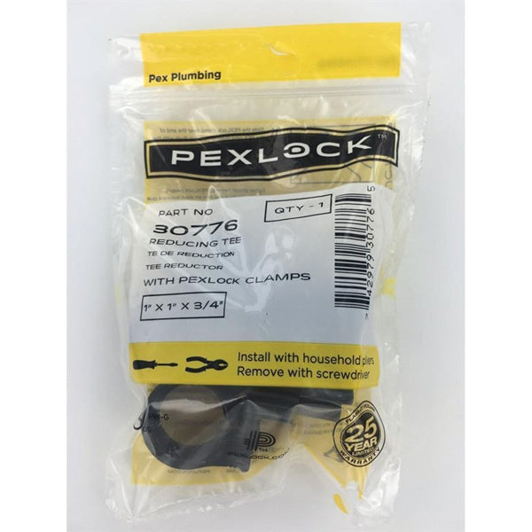 Flair-It PEXLOCK 30776 Reducing Pipe Tee with Clamp, 1 x 3/4 in, 100 psi Pressure
