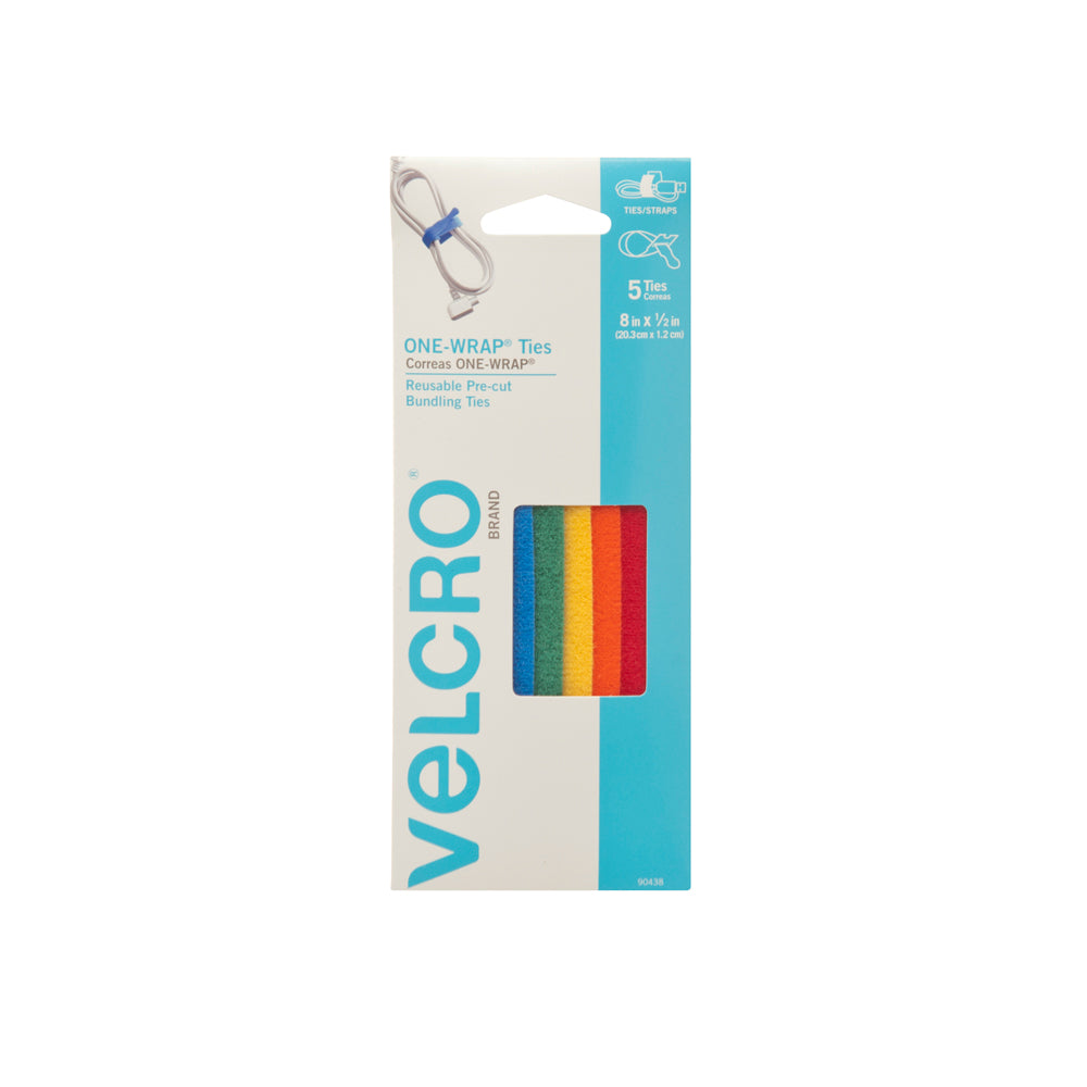 VELCRO Brand One Wrap 90438 Fastener, 1/2 in W, 8 in L, Nylon/Polypropylene
