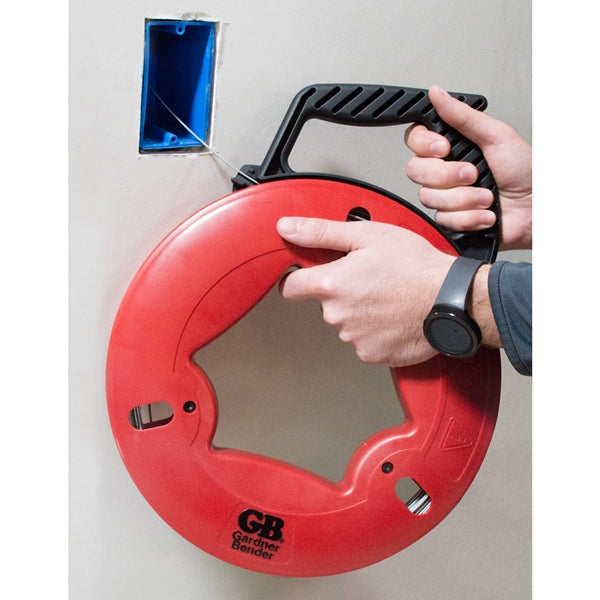 GB UpperHand Series FTS-125R Fish Tape, 1/8 in Tape, 125 ft L Tape, Carbon Steel Tape, Red Case