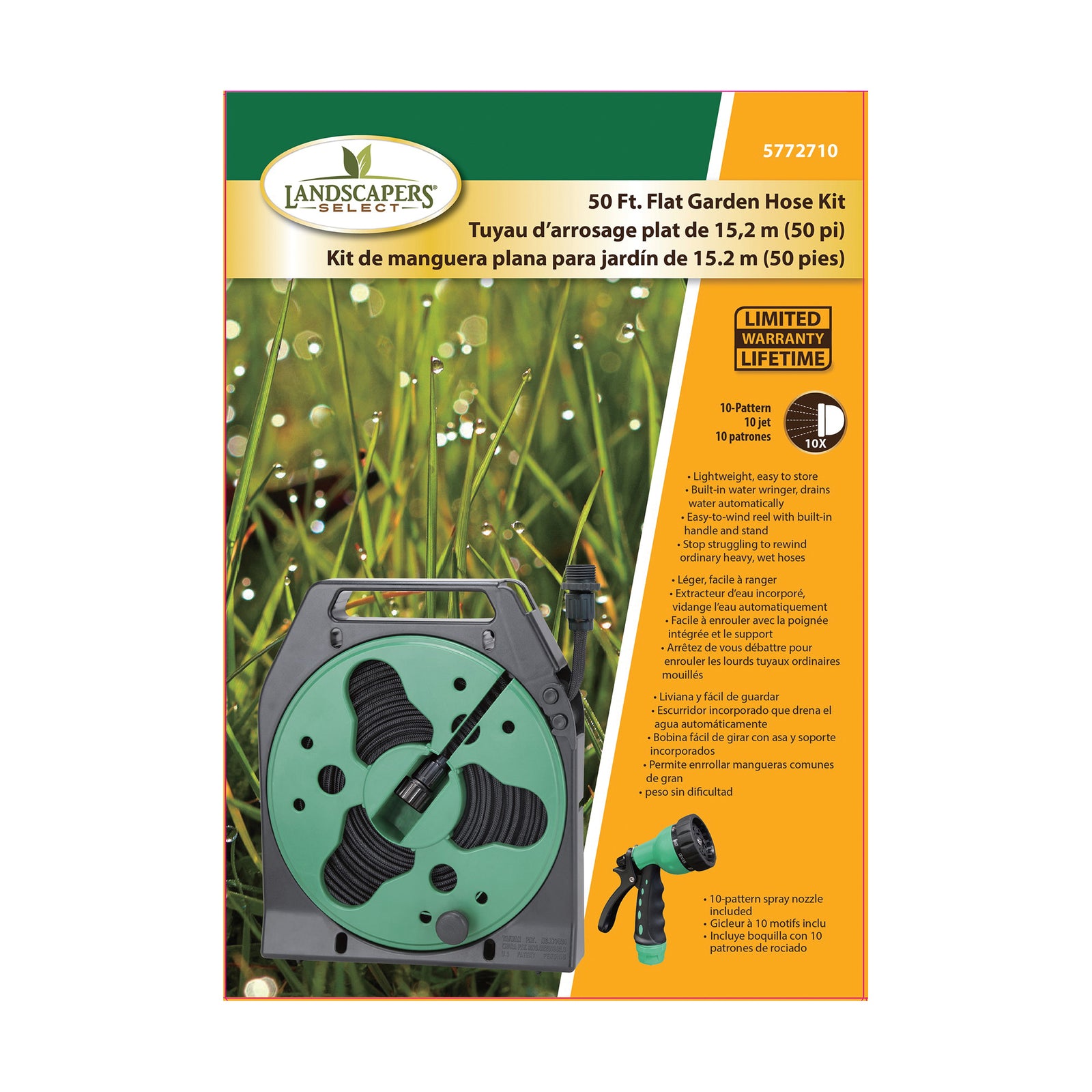 Landscapers Select YP1121 Hose Set, 50 ft L Hose, 50 ft Hose, In a Storage Case Winding, Built-In Handle, Polyester