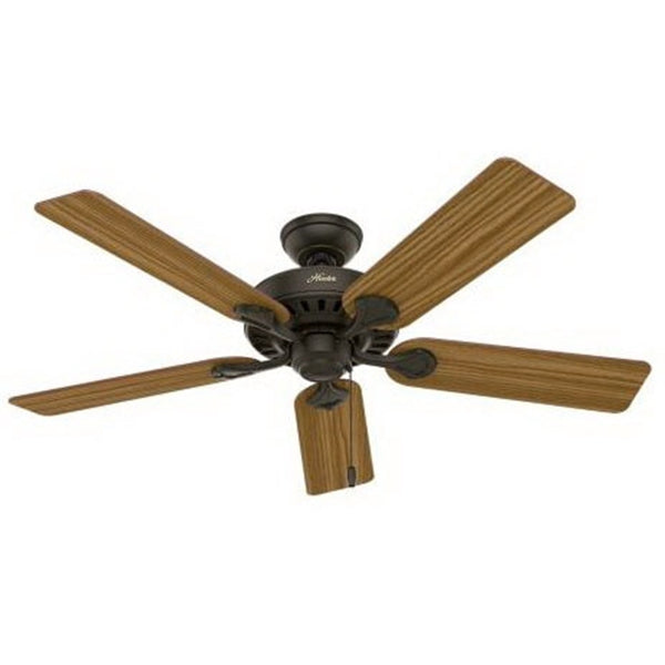 Hunter 53250/28724 Ceiling Fan, 5-Blade, Cherry/Oak Blade, 52 in Sweep, Fiberboard Blade, 3-Speed, With Lights: Yes