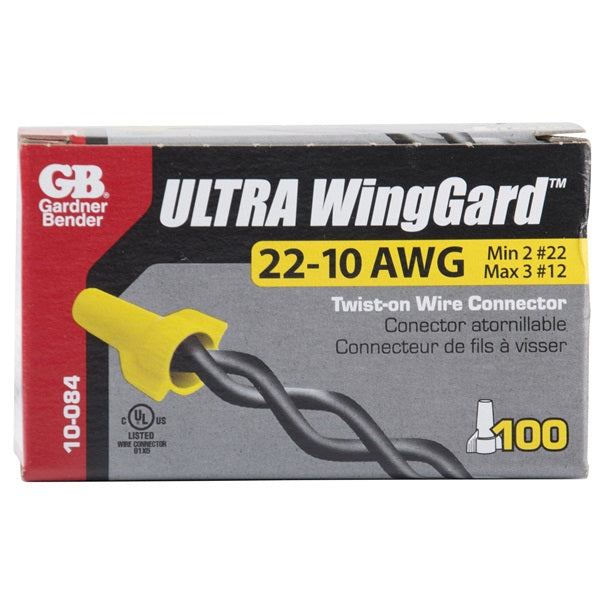 GB WingGard 84 10-084 Wire Connector, 22 to 10 AWG Wire, Steel Contact, Polypropylene Housing Material, Yellow