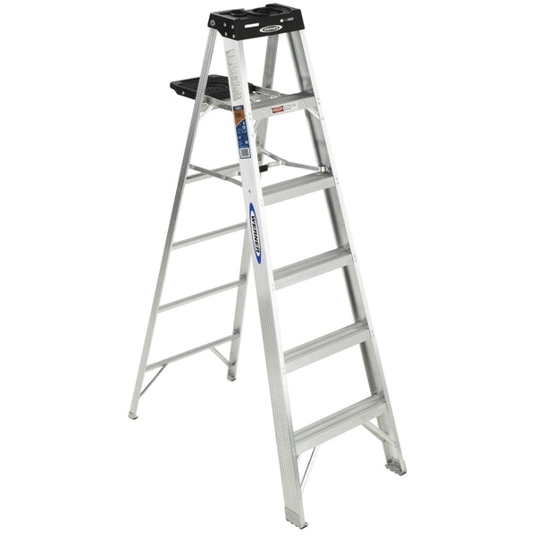 WERNER 376 Step Ladder, 6 ft H, Type IA Duty Rating, Aluminum, 300 lb
