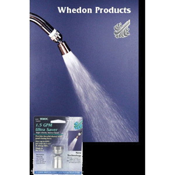 Whedon Ultra Saver Series USB3C Shower Head, 1.5 gpm, 1/2 in Connection, Female, Brass, Chrome, 1 in Dia
