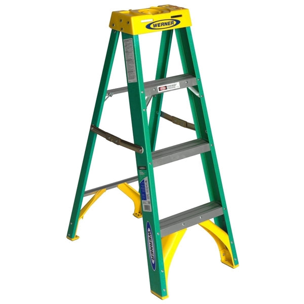 WERNER 5904 Step Ladder, 4 ft H, Type II Duty Rating, Fiberglass, 225 lb