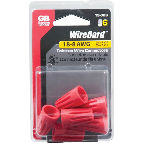 GB WireGard GB-4 19-006 Wire Connector, 18 to 10 AWG Wire, Steel Contact, Thermoplastic Housing Material, Red