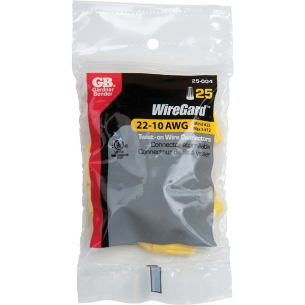 GB WireGard GB-4 25-004 Wire Connector, 18 to 10 AWG Wire, Steel Contact, Polypropylene Housing Material, Yellow