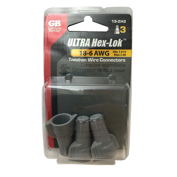 GB Hex-Lok 19-2H2 Wire Connector, 14 to 6 AWG Wire, Copper Contact, Thermoplastic Housing Material, Gray