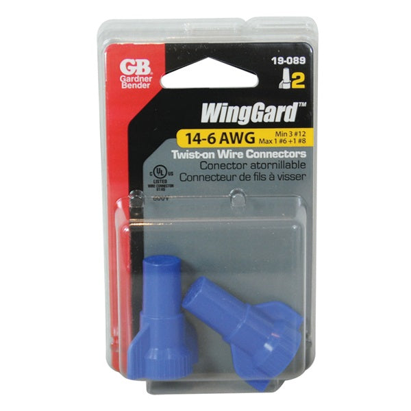 GB WingGard 19-089 Wire Connector, 14 to 6 AWG Wire, Steel Contact, Thermoplastic Housing Material, Blue