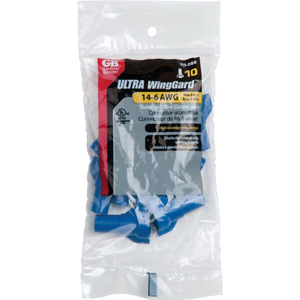 GB WingGard 25-089 Wire Connector, 14 to 6 AWG Wire, Steel Contact, Thermoplastic Housing Material, Blue