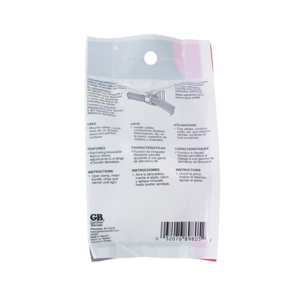 GB GKK-1575 Cable Holder, 3/4 in Max Bundle Dia, Nylon/Plastic, White