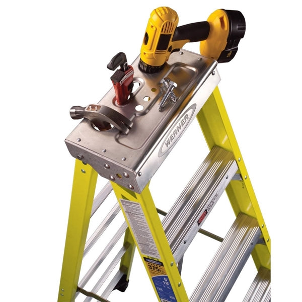 WERNER 7308 Step Ladder, 8 ft H, Type IAA Duty Rating, Fiberglass, 375 lb