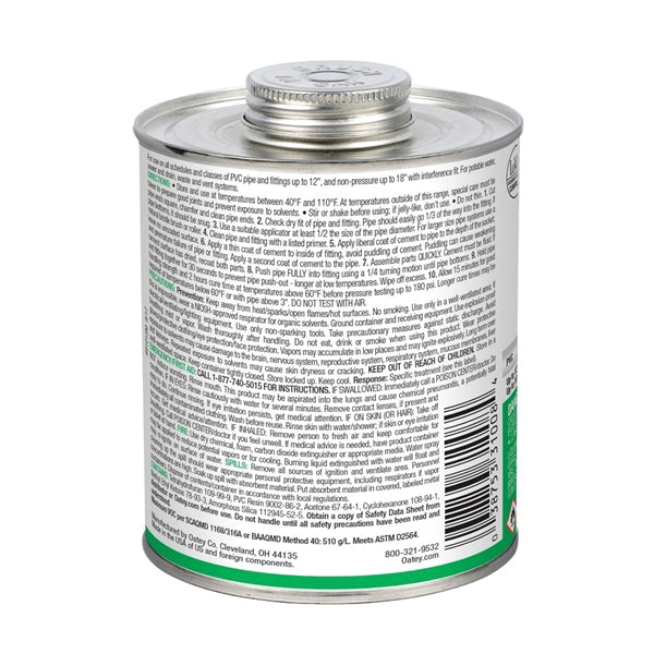 Oatey 31008 Solvent Cement, 32 oz Can, Liquid, Clear