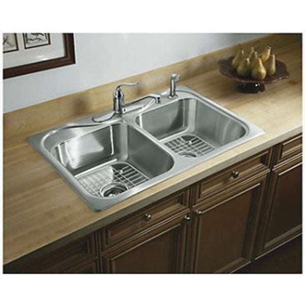 Sterling Southhaven Series 11402-4-NA Kitchen Sink, 4-Faucet Hole, 22 in OAW, 8 in OAD, 33 in OAH, Stainless Steel