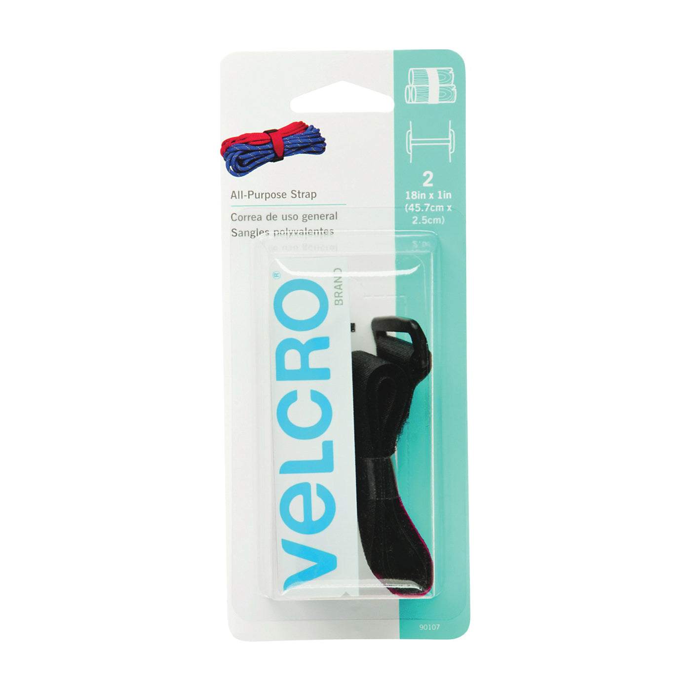 VELCRO Brand 90107 Fastener, 1 in W, 18 in L, Black