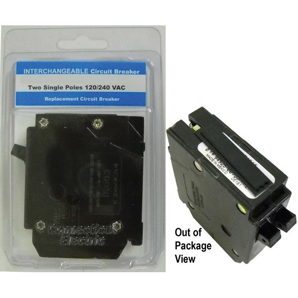 CONNECTICUT ELECTRIC ICBQ2020 Circuit Breaker, Twin, Type QP, 20 A, 2 -Pole, 120/240 V, Plug Mounting