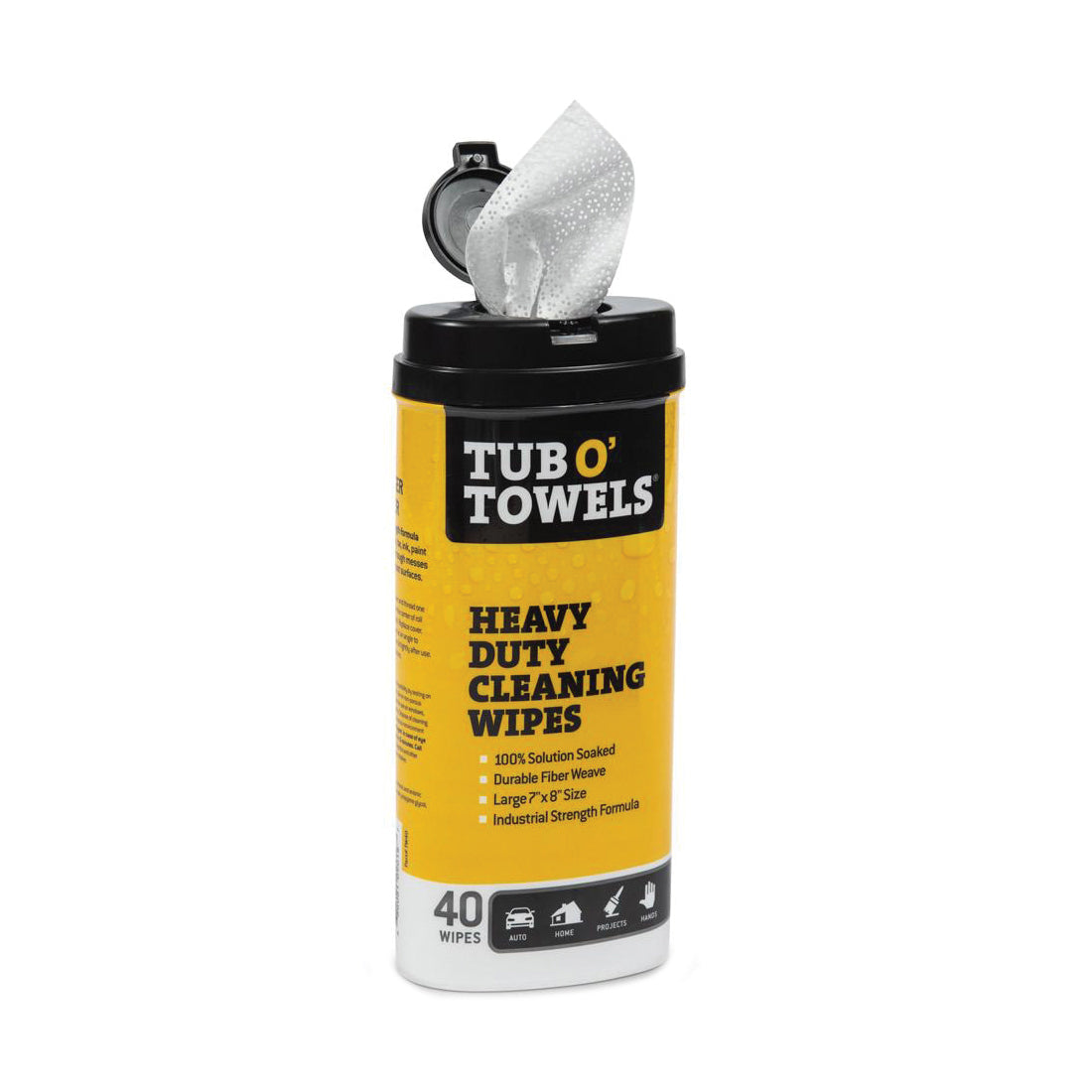 Tub O'Towels TW40 Heavy-Duty Cleaning Wipes, 8 in L, 7 in W, Light Citrus, Polyfiber
