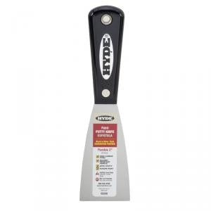 HYDE Black & Silver 02250 Putty Knife, 2 in W Blade, HCS Blade, Nylon Handle, Tapered Handle, 7-3/4 in OAL